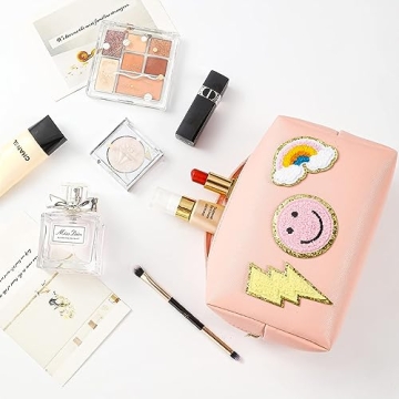 WALONER Cute Preppy Patch Makeup Bag Set - 2 Pack