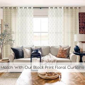 Beige Curtains for Living Room,French Country Sheer Linen Boho Floral Pattern Modern Farmhouse Dinin...