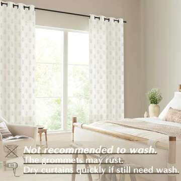 Beige Curtains for Living Room,French Country Sheer Linen Boho Floral Pattern Modern Farmhouse Dining Room Curtains 84 Inch Length 2 Panels Set