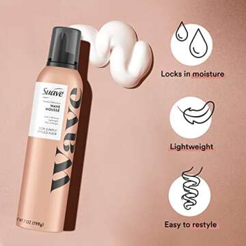 Suave Simply Styled Lightweight Hair Mousse, Wave Mousse Locks in Moisture for Crunch Free Curls 7 oz