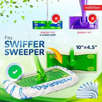 Millifiber Microfiber Reusable Mop Pads for Swiffer Sweeper – Eco-Friendly 4-Pack