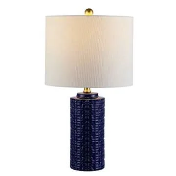 SAFAVIEH Lighting Collection Artef Modern Navy Blue Ceramic 24-inch Bedroom Living Room Home Office Desk Nightstand Table Lamp Set of 2 (LED Bulbs Included)