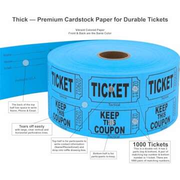 1000 Tacticai Raffle Tickets - Vibrant Double Roll for Fundraisers & Events