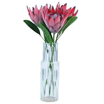 Tinsow Artificial Protea Cynaroides for Flower Arrangements, Faux Protea for Table Decoration Centerpieces, 3 Pieces Silk Protea Bouquet for Wedding (3, Red)