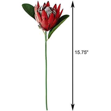 Tinsow Artificial Protea Cynaroides for Flower Arrangements, Faux Protea for Table Decoration Centerpieces, 3 Pieces Silk Protea Bouquet for Wedding (3, Red)