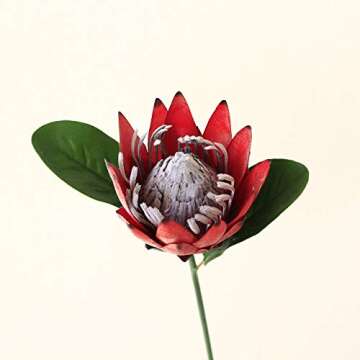 Tinsow Artificial Protea Cynaroides for Flower Arrangements, Faux Protea for Table Decoration Centerpieces, 3 Pieces Silk Protea Bouquet for Wedding (3, Red)