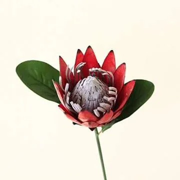 Tinsow Artificial Protea Cynaroides for Flower Arrangements, Faux Protea for Table Decoration Centerpieces, 3 Pieces Silk Protea Bouquet for Wedding (3, Red)
