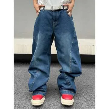DFGIGT Men's Irregular Sutures Y2k Hip Hop Baggy Jeans Wide Leg Denim Pants Casual Loose Fit Trouser...