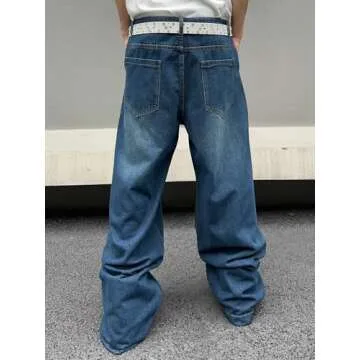 DFGIGT Men's Irregular Sutures Y2k Hip Hop Baggy Jeans Wide Leg Denim Pants Casual Loose Fit Trousers Streetwear Jinco Jeans 2000s Extreme Motion Relaxed Sport Skater Skateboard Dark,A10 Blue,Large