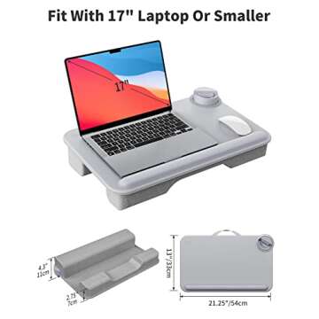SAIJI Laptop Lap Desk for Bed—Fits Up to 17" Laptop & MacBook,Lightweight Tray Table with Soft Leather Wrist Pad,Sturdy Phone/Tablet Holder,Laptop Stand with Cushion for Home Office/Gaming On Couch
