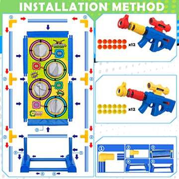 Cusocue Moving Shooting Games Toys for 5 6 7 8 9 10 11 12 Year Old Boys Girls, Kids Gun Toy Birthday with 2 Blaster Guns, 24 Foam Bullet Balls Popper, Moving Standing Shooting Target