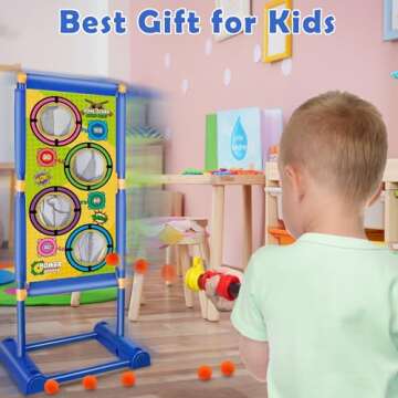 Cusocue Moving Shooting Games Toys for 5 6 7 8 9 10 11 12 Year Old Boys Girls, Kids Gun Toy Birthday with 2 Blaster Guns, 24 Foam Bullet Balls Popper, Moving Standing Shooting Target