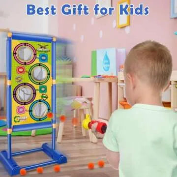 Cusocue Moving Shooting Games Toys for 5 6 7 8 9 10 11 12 Year Old Boys Girls, Kids Gun Toy Birthday with 2 Blaster Guns, 24 Foam Bullet Balls Popper, Moving Standing Shooting Target