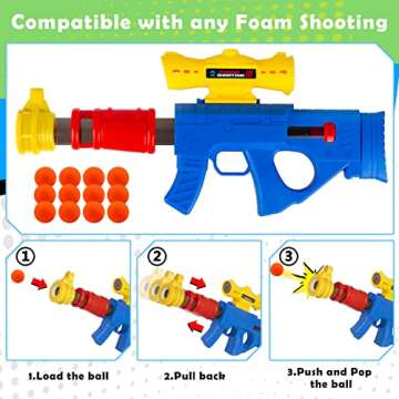 Cusocue Moving Shooting Games Toys for 5 6 7 8 9 10 11 12 Year Old Boys Girls, Kids Gun Toy Birthday with 2 Blaster Guns, 24 Foam Bullet Balls Popper, Moving Standing Shooting Target