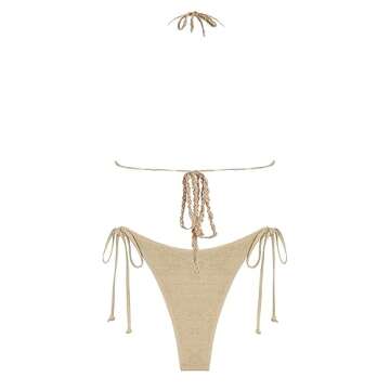 ZAFUL Women Bikini Set Boho Shell Tassel Crochet Tie Swimwear Halter Cheeky Swimsuit Bathing Suit
