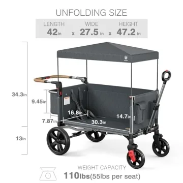 EVER ADVANCED Side-unzip Wagon Stroller for 2 Kids