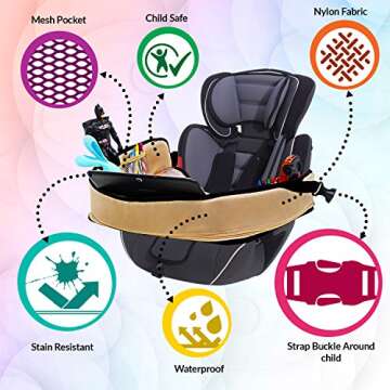 DMoose Kids Travel Tray, Toddler Car Seat Lap Activity Tray with Padded Comfort Base, Side Walls, Mesh Snack Pockets, Tablet Holder, Waterproof Car Seat, Stroller, Airplane Play and Learn Area (Black)