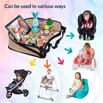DMoose Kids Travel Tray, Toddler Car Seat Lap Activity Tray with Padded Comfort Base, Side Walls, Mesh Snack Pockets, Tablet Holder, Waterproof Car Seat, Stroller, Airplane Play and Learn Area (Black)