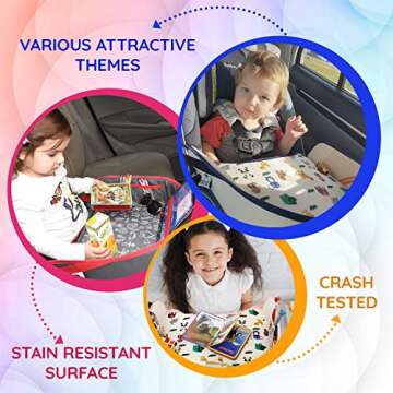 DMoose Kids Travel Tray, Toddler Car Seat Lap Activity Tray with Padded Comfort Base, Side Walls, Mesh Snack Pockets, Tablet Holder, Waterproof Car Seat, Stroller, Airplane Play and Learn Area (Black)