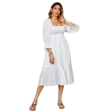 R.Vivimos Cotton Off-Shoulder Boho Midi Dress for Summer
