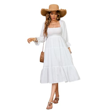 R.Vivimos Cotton Off-Shoulder Boho Midi Dress for Summer