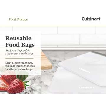 Cuisinart Reusable Food Storage Bags, 12 Pack Gray - Resealable Bags for Food, Leftovers, & Snacks t...