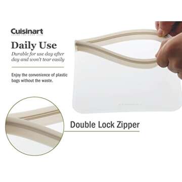 Cuisinart Reusable Food Storage Bags, 12 Pack Gray - Resealable Bags for Food, Leftovers, & Snacks to Store, Freeze or Refrigerate - BPA Free Flat Freezer Bags - Includes Small, Medium & Large