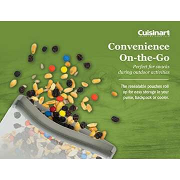 Cuisinart Reusable Food Storage Bags, 12 Pack Gray - Resealable Bags for Food, Leftovers, & Snacks to Store, Freeze or Refrigerate - BPA Free Flat Freezer Bags - Includes Small, Medium & Large