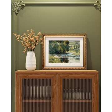 ARPEOTCY Vintage Gold Framed Wall Art, Nature Streamside Retro Paintings, Canvas Prints Artwork with...