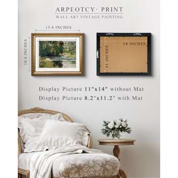 ARPEOTCY Vintage Gold Framed Wall Art, Nature Streamside Retro Paintings, Canvas Prints Artwork with Antique Frame, Victorian Wall Pictures Decor for Living Room Gallery Room 13x16 inch