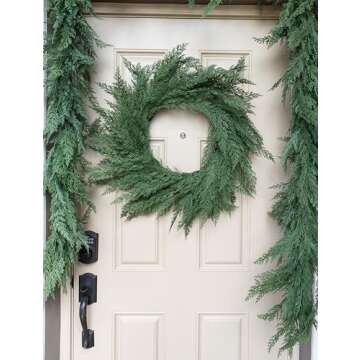 Vita Domi 30" Faux Cedar Wreath, Christmas Wreaths for Front Door Outside, Green Wreath Christmas, Window Wreaths, Real Touch Norfolk Pine Wreath, Evergreen Wreath, Large Christmas Wreath