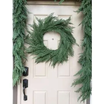 Vita Domi 30" Faux Cedar Wreath, Christmas Wreaths for Front Door Outside, Green Wreath Christmas, Window Wreaths, Real Touch Norfolk Pine Wreath, Evergreen Wreath, Large Christmas Wreath