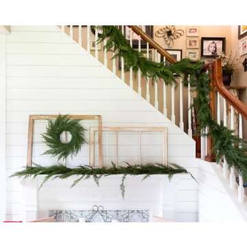 Vita Domi 30" Faux Cedar Wreath, Christmas Wreaths for Front Door Outside, Green Wreath Christmas, Window Wreaths, Real Touch Norfolk Pine Wreath, Evergreen Wreath, Large Christmas Wreath