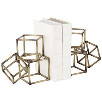 Studio 55D Tricube Antique Brass Geometric Bookends Set of 2