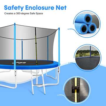 JUPA 15FT 14FT 12FT 10FT 8FT Outdoor Trampoline with Safety Enclosure Net All Accessories, 425LBS Weight Capacity Trampoline for Kids and Adults,Complies with ASTM Standards(15FT)