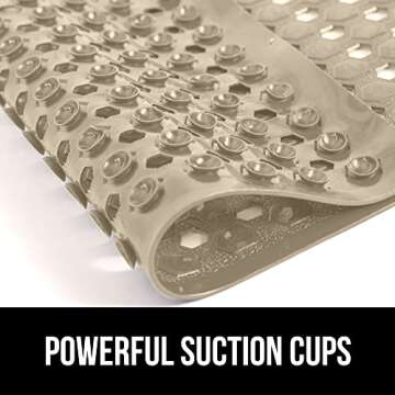 GORILLA GRIP Patented Bath Tub Shower Mat, 35"x16" Washable Bathtub Floor Mats, Suction Cups and Drain Holes to Keep Tubs Clean, Beige