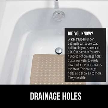 GORILLA GRIP Patented Bath Tub Shower Mat, 35"x16" Washable Bathtub Floor Mats, Suction Cups and Drain Holes to Keep Tubs Clean, Beige