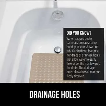 GORILLA GRIP Patented Bath Tub Shower Mat, 35"x16" Washable Bathtub Floor Mats, Suction Cups and Drain Holes to Keep Tubs Clean, Beige