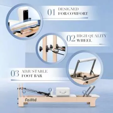 Faittd Studio Pilates Reformer , Pilates Reformer Machine for Home and Studio, Quick Change of Bar Positions, Spring Bar and Pulleys, Includes Jumping Board and Box