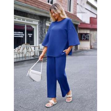 Tankaneo Womens 2 Piece Outfits 3/4 Sleeve Tops and Elastic Waist Pants Casual Lounge Sets