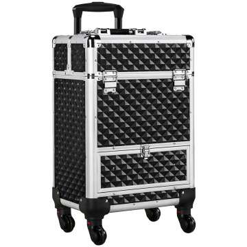 Yaheetech Rolling Makeup Train Case - Lockable Cosmetic Trolley with Wheels