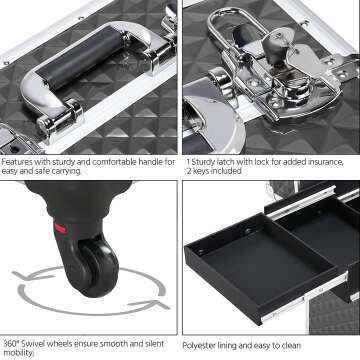 Rolling Makeup Train Case with Wheels - Yaheetech