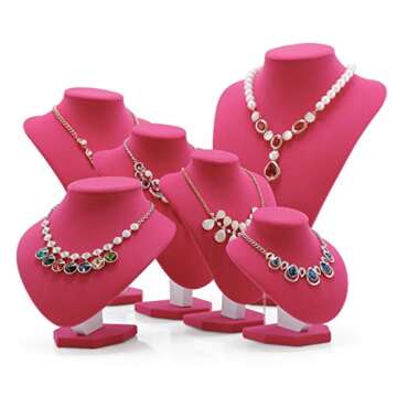 Comelyjewel 3pcs/Pack 9 Inches Velvet Necklace Holder, Jewelry Organizer for Women, Elegant Jewelry Organizers and Storage Solution, Mannequins Bust Stand for Necklaces and Accessories (Pink)