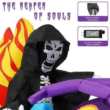 GOOSH 6 FT Halloween Inflatable Reaper Motorcycle Outdoor Decorations Blow Up Yard Grim Reaper Motorbike with Built-in LEDs for Outdoor Garden Lawn Party Decor