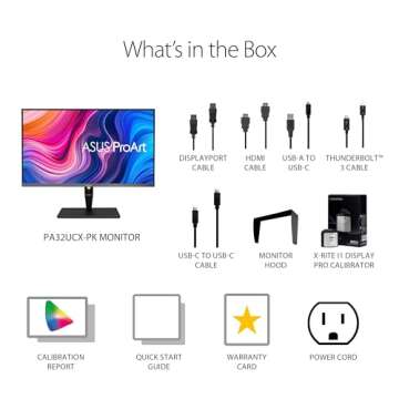 ASUS ProArt Display PA32UCX-PK 32” 4K HDR PC Monitor, 99% DCI-P3 99.5% Adobe RGB, DeltaE<1, 10-bit, IPS, Thunderbolt 3 USB-C HDMI, 1200nits, w/X-rite Calibrator, Compatible with Laptop & Mac Monitor