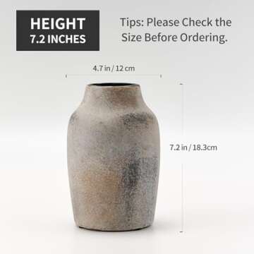 SIDUCAL Ceramic Rustic Farmhouse Vase | 7.2 Inch Pottery Decorative Flower Vase for Home Decor | Whitewashed Terracotta Boho Vase for Table, Living Room, Bathroom Decoration, Shelf Decor, Mantel