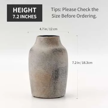 SIDUCAL Ceramic Rustic Farmhouse Vase | 7.2 Inch Pottery Decorative Flower Vase for Home Decor | Whitewashed Terracotta Boho Vase for Table, Living Room, Bathroom Decoration, Shelf Decor, Mantel