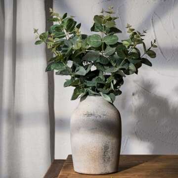 SIDUCAL Ceramic Rustic Farmhouse Vase | 7.2 Inch Pottery Decorative Flower Vase for Home Decor | Whitewashed Terracotta Boho Vase for Table, Living Room, Bathroom Decoration, Shelf Decor, Mantel