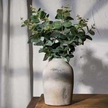 SIDUCAL Ceramic Rustic Farmhouse Vase | 7.2 Inch Pottery Decorative Flower Vase for Home Decor | Whitewashed Terracotta Boho Vase for Table, Living Room, Bathroom Decoration, Shelf Decor, Mantel