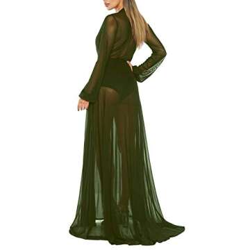 Pink Queen Women's Maxi Beach Bathing Suit Swimsuit Open Front Kimono Cardigan Robe Cover Up Army Green S